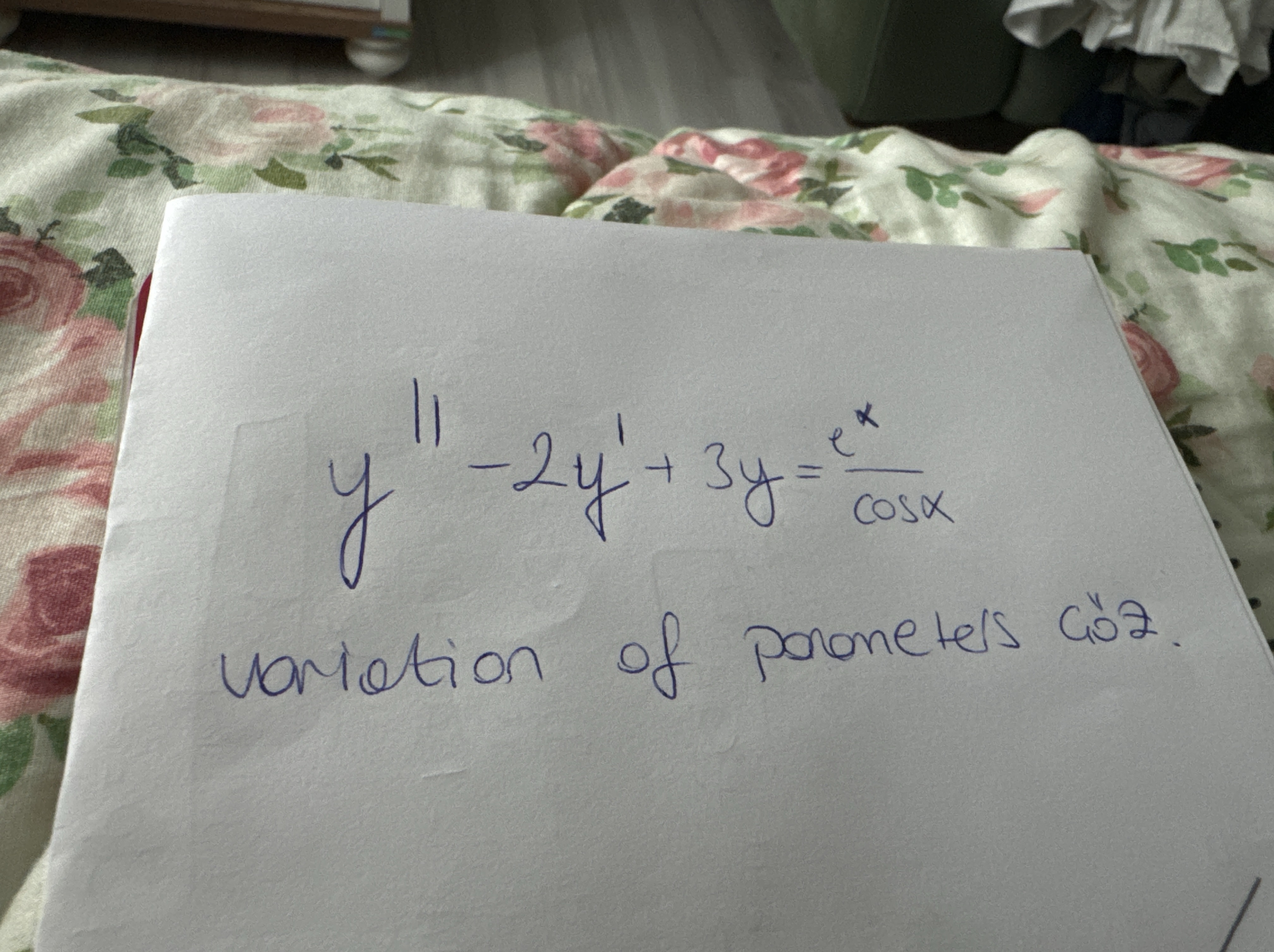 y ' ' - 2 y ' + 3 y = e x c o s x variation of