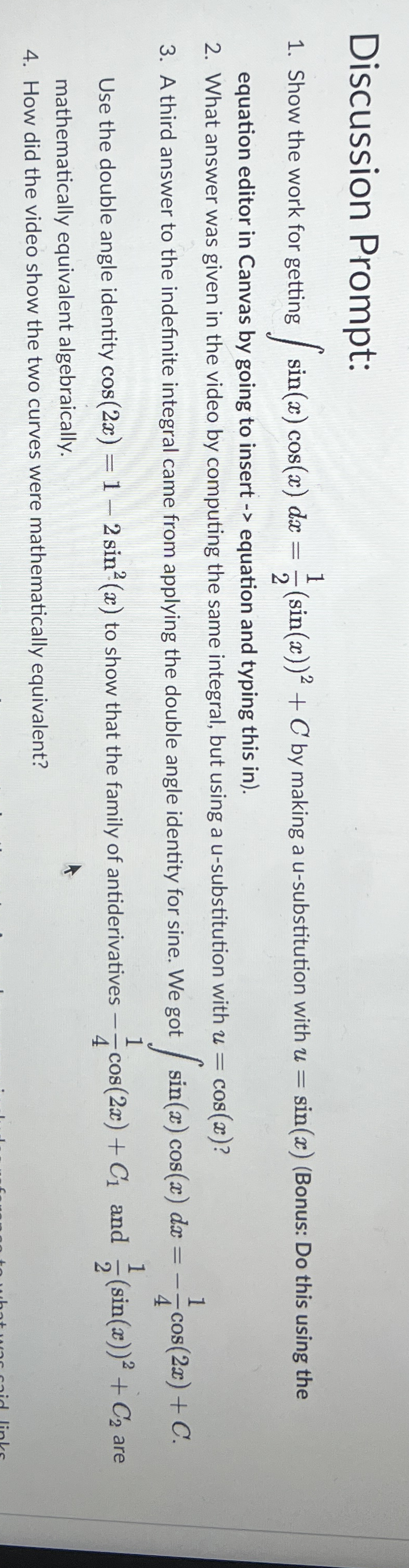 Discussion Prompt: Show the work for getting s i