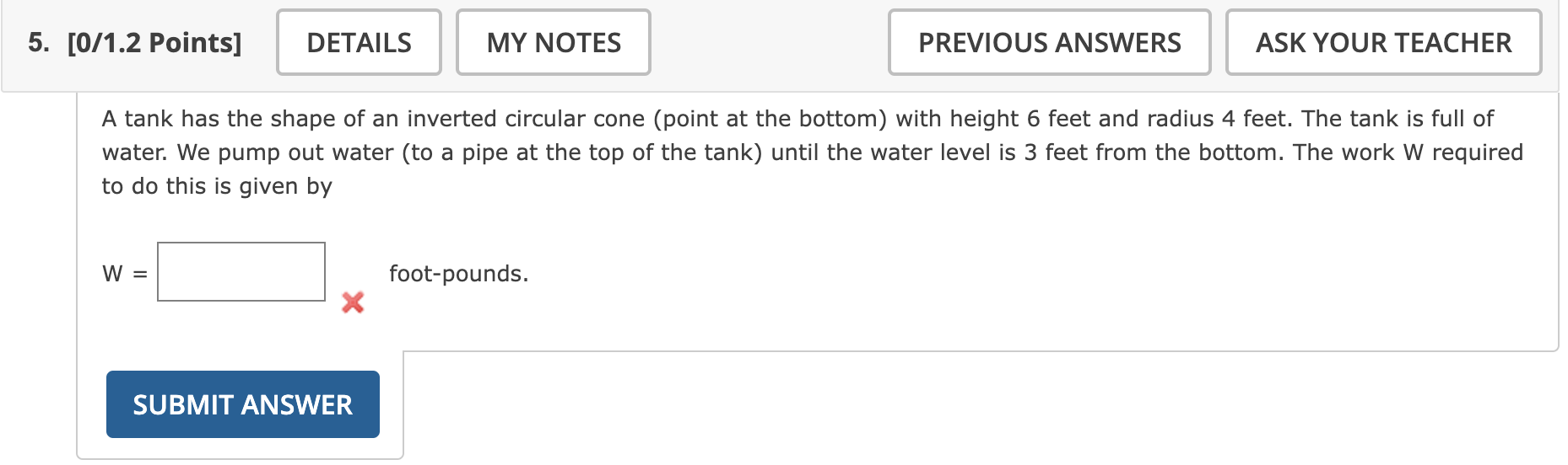 A tank has the shape of an inverted circular cone