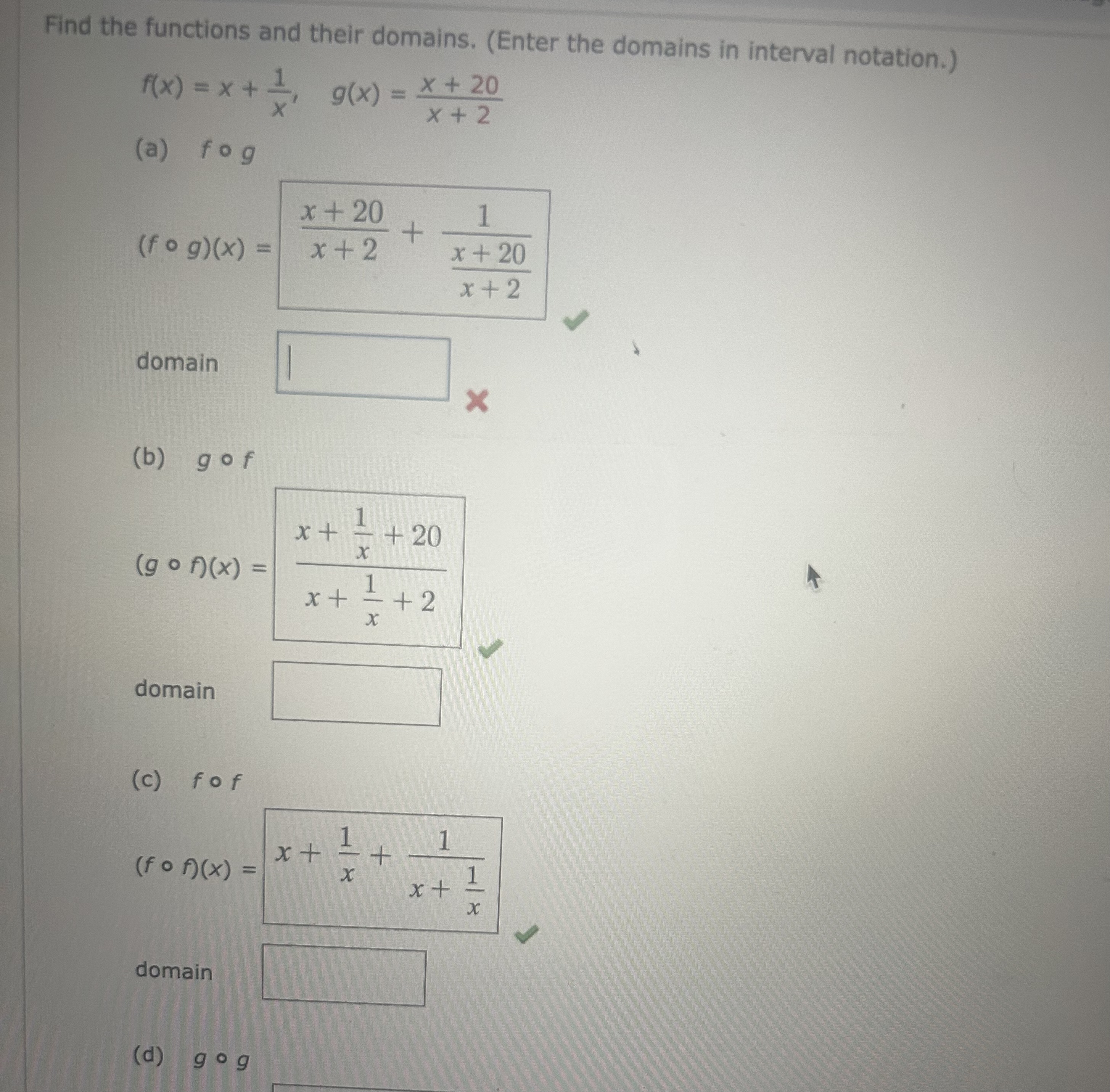Find the functions and their domains. ( Enter the