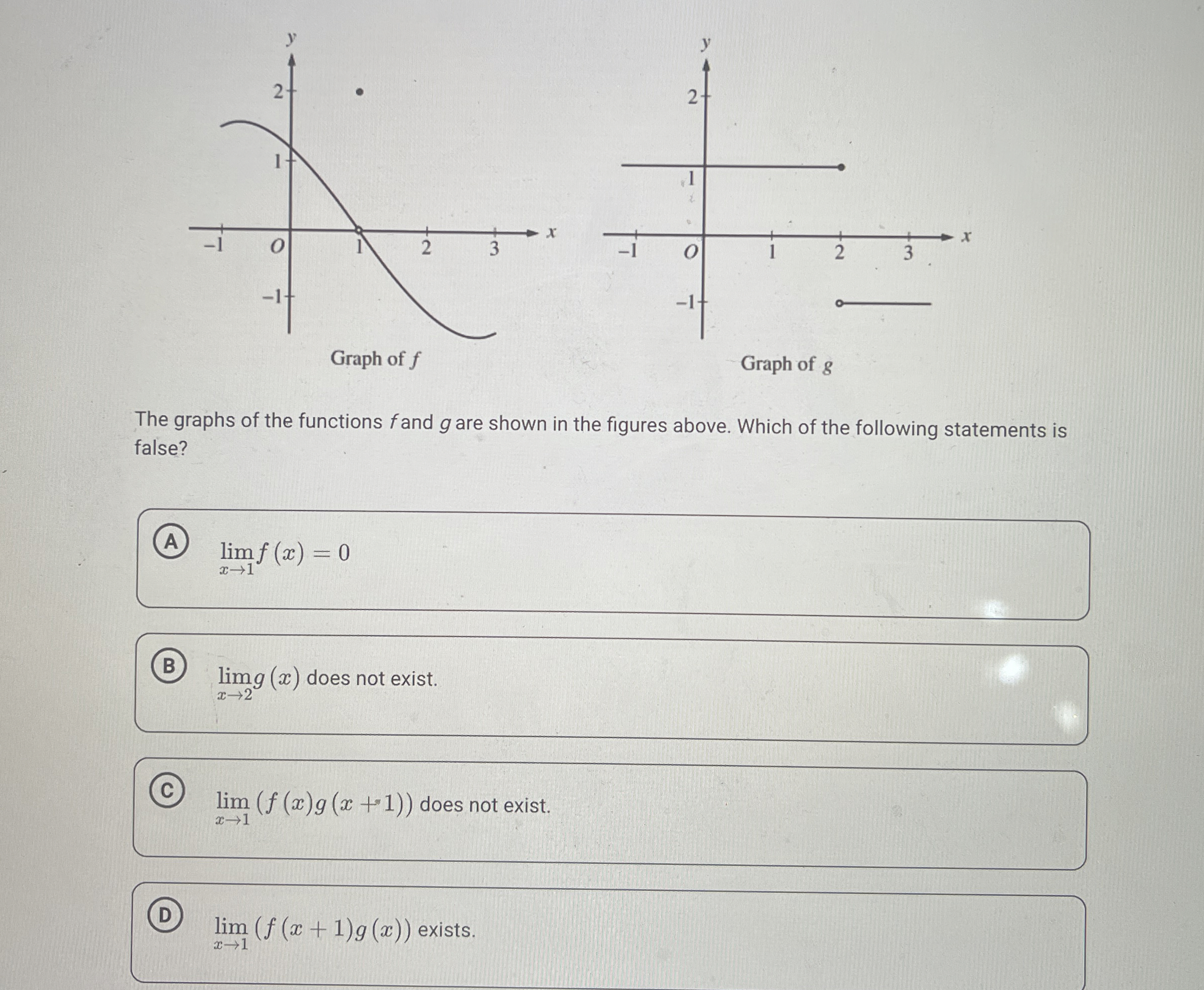 The graphs of the functions f and g are shown in