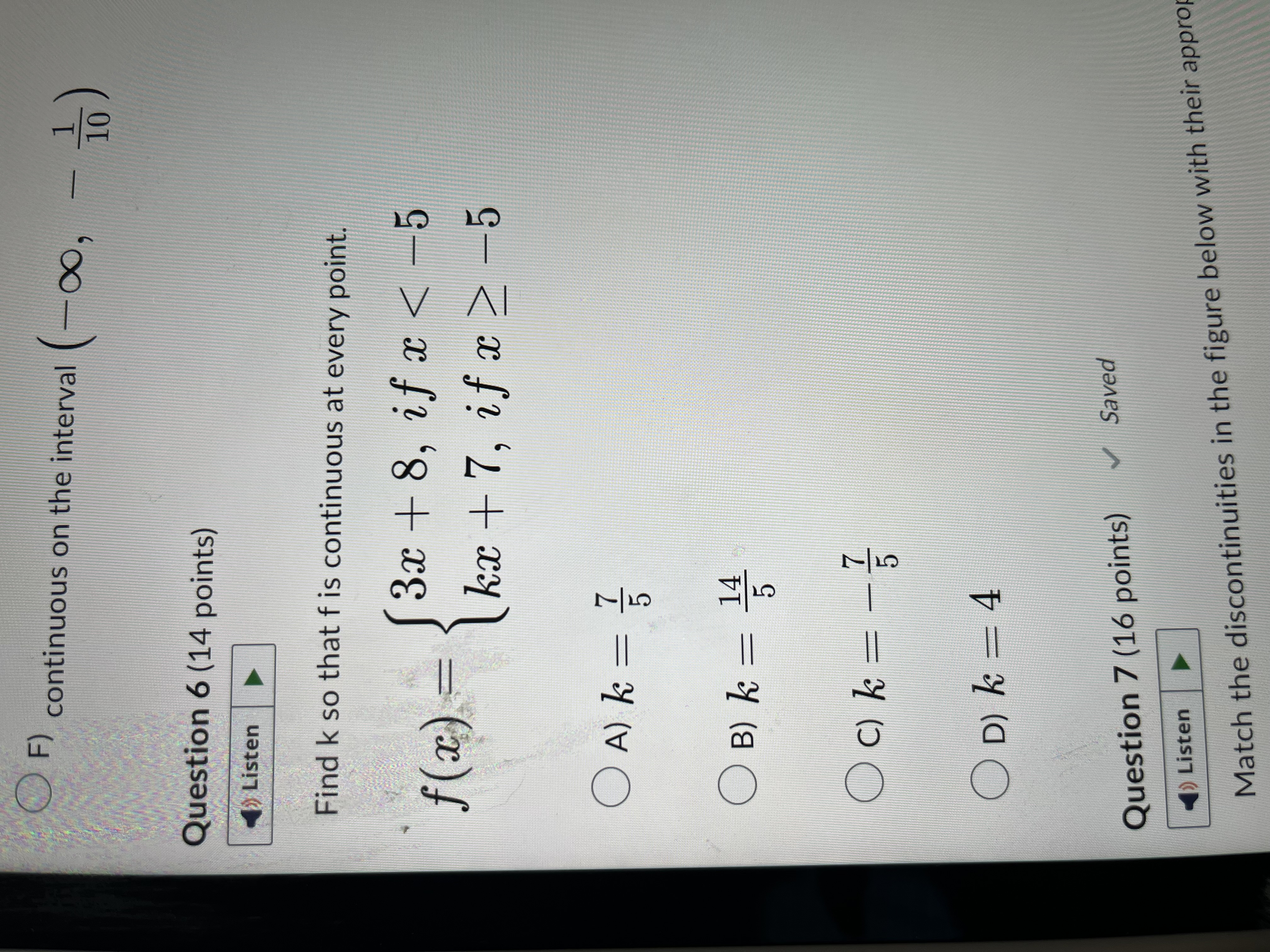 Find k so that f is continuous at every point
