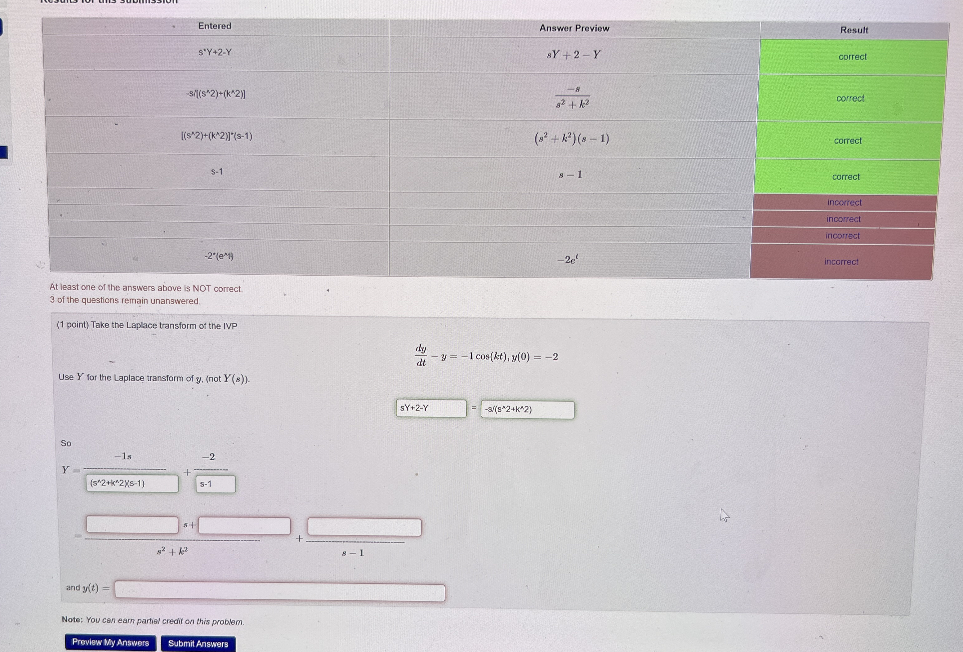 \ table [ [ - Entered,Answer Preview,Result ] , [