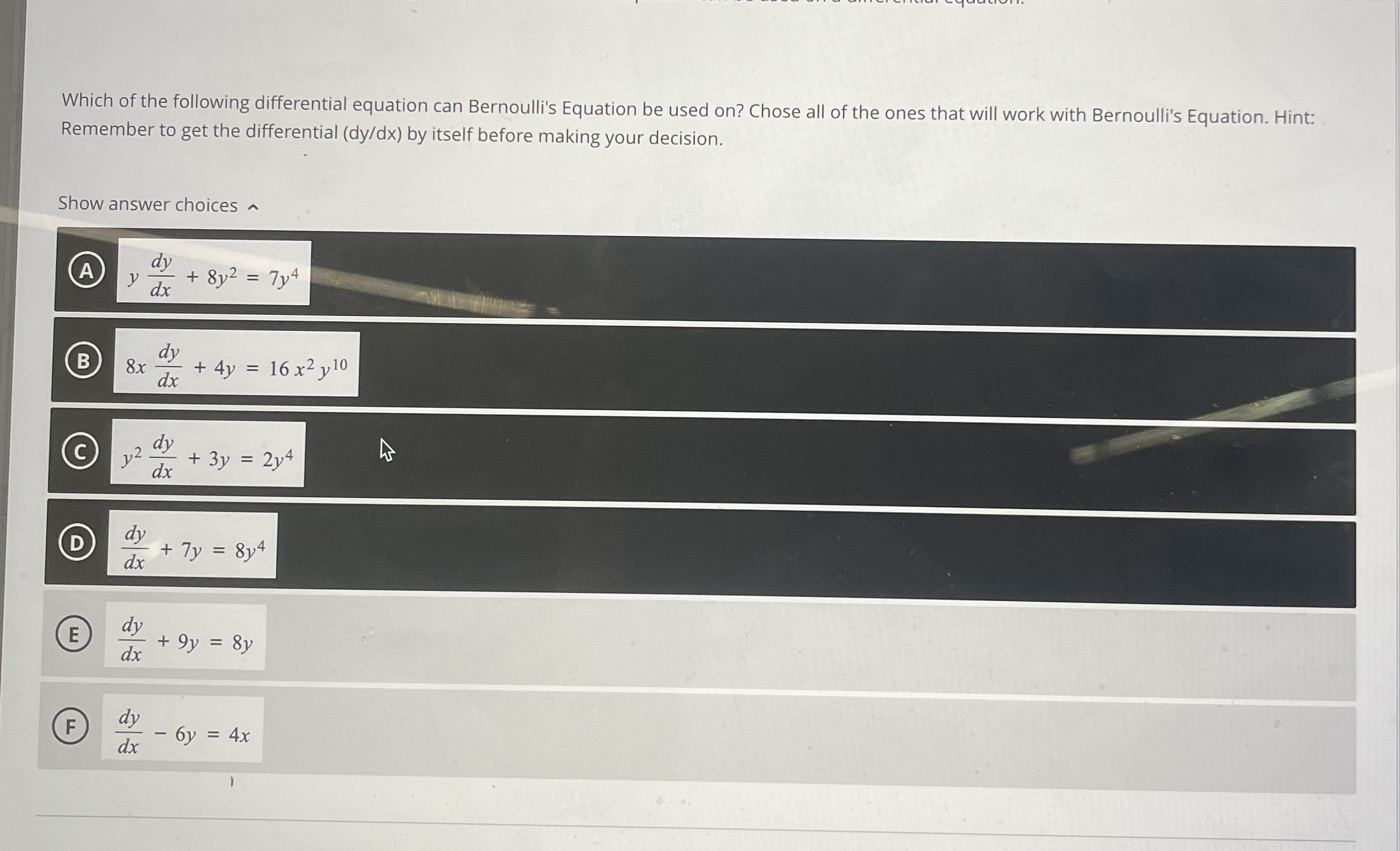 Which of the following differential equation can