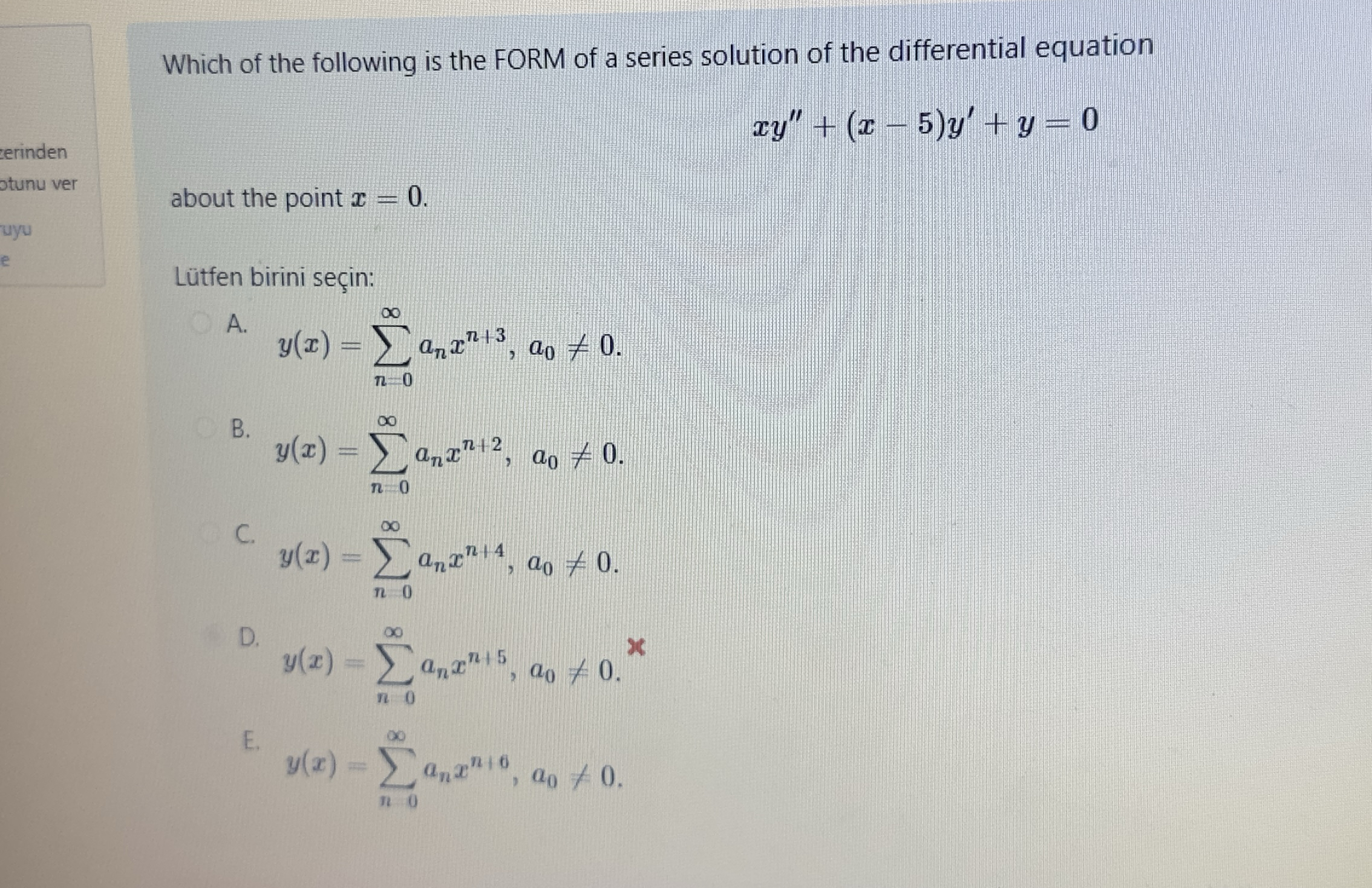 Which of the following is the FORM of a series