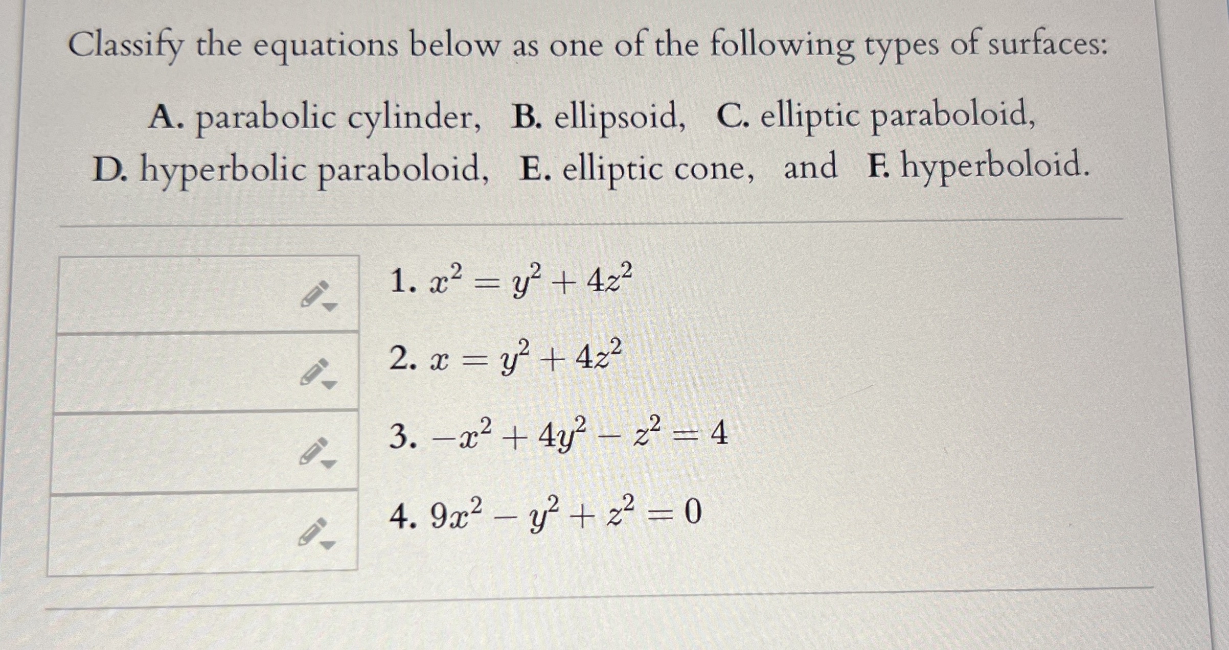Classify the equations below as one of the