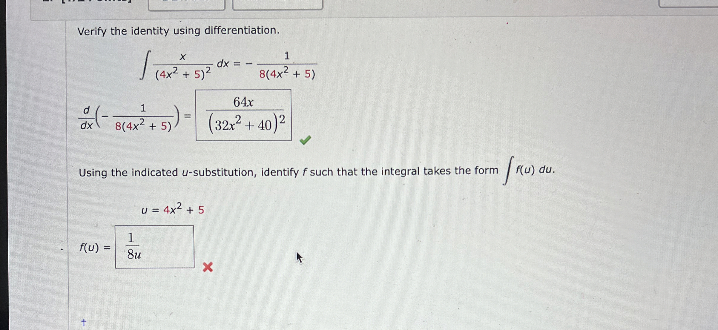 Verify the identity using differentiation. x ( 4