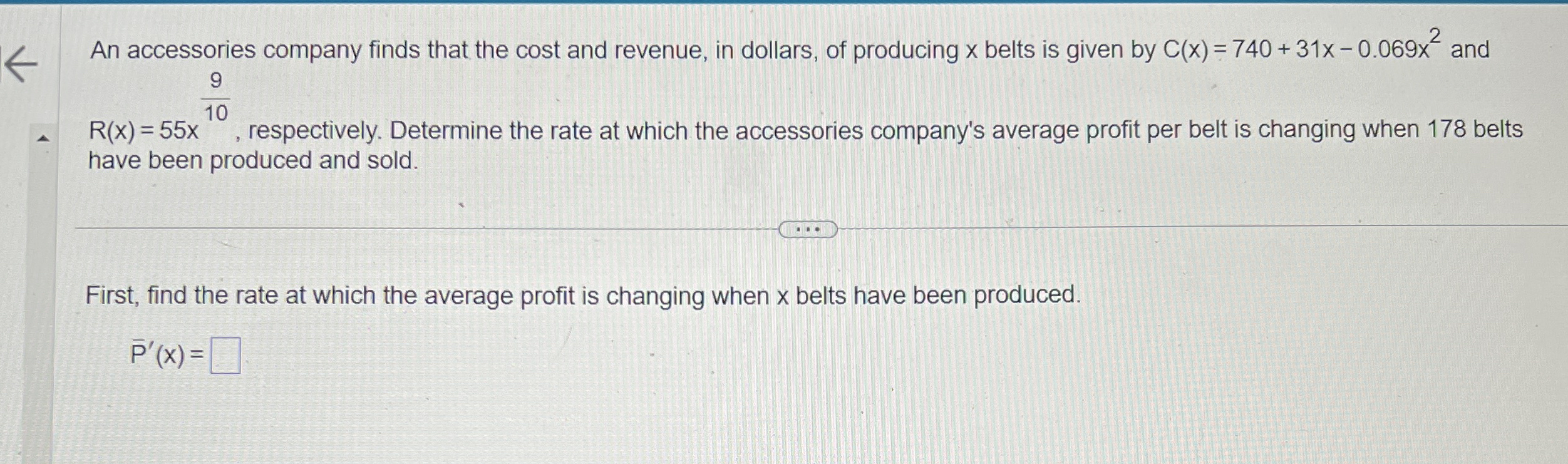 An accessories company finds that the cost and