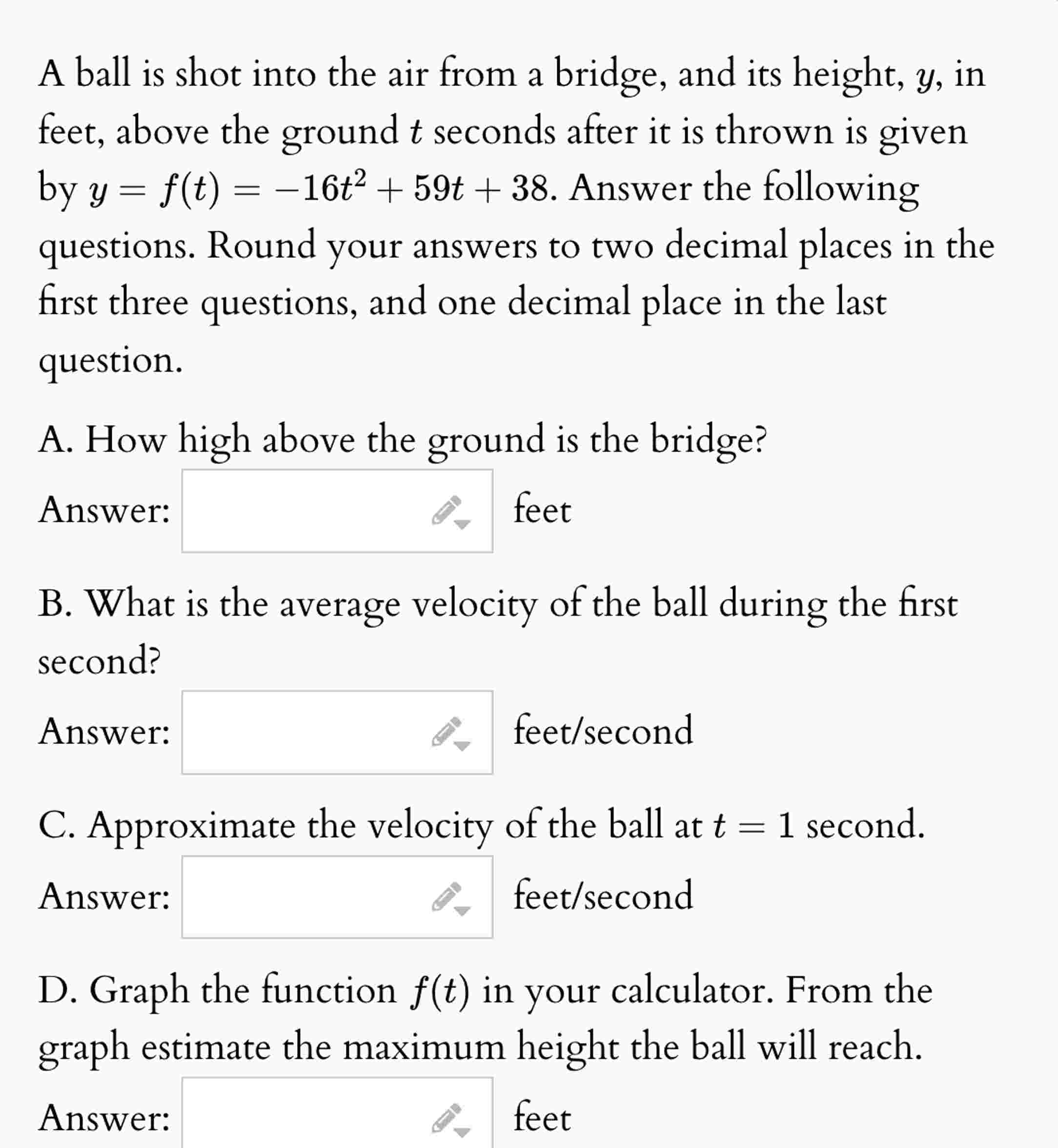 A ball is shot into the air from a bridge, and