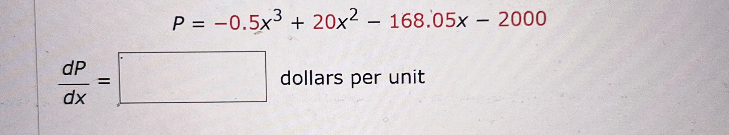 P = - 0 . 5 x 3 2 0 x 2 - 1 6 8 . 0 5 x - 2 0 0 0