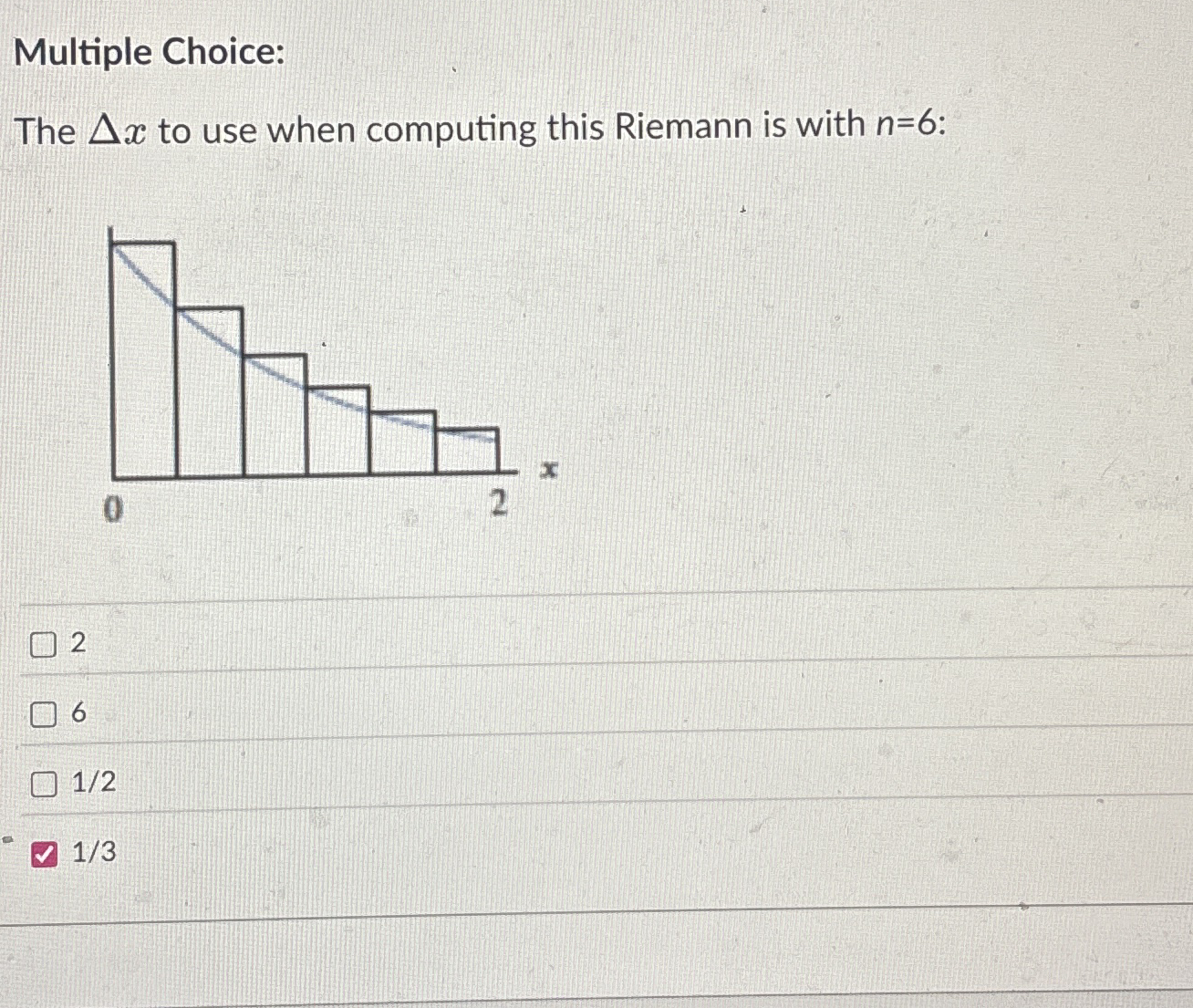 Multiple Choice: The x to use when computing this
