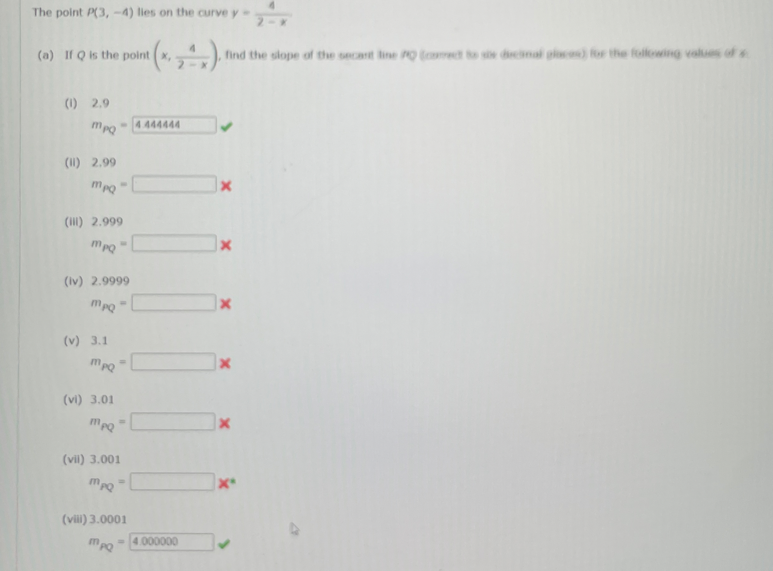 The point P ( 3 , - 4 ) lies on the curve y = 4 2