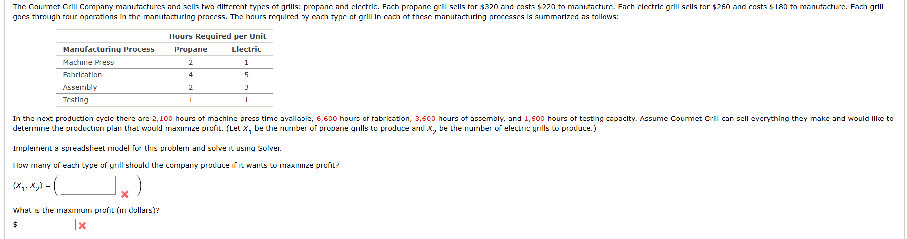 How many of each type of grill should the company