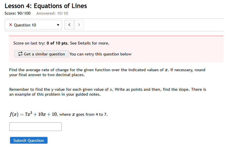Find the average rate of change for the given