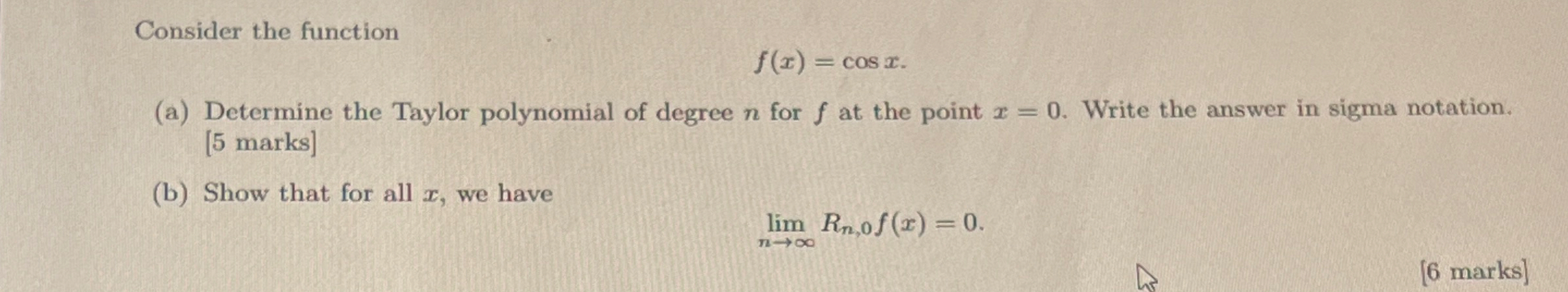 Consider the function f ( x ) = c o s x ( a )