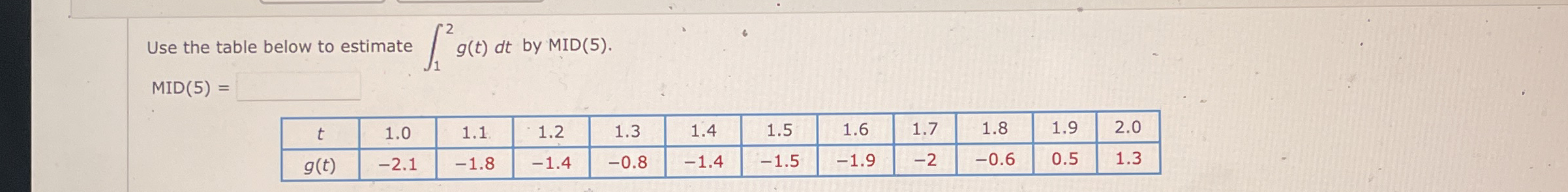 Use the table below to estimate 1 2 g ( t ) d t
