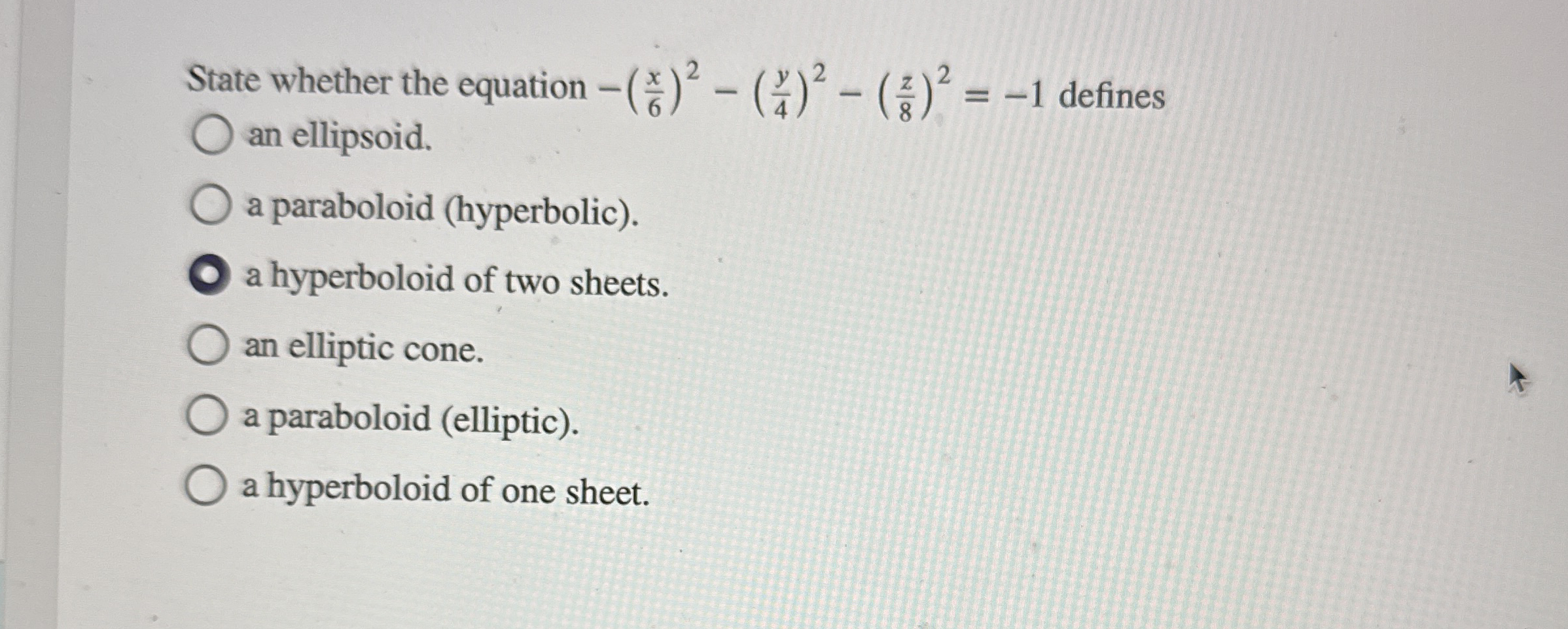 State whether the equation - ( x 6 ) 2 - ( y 4 )