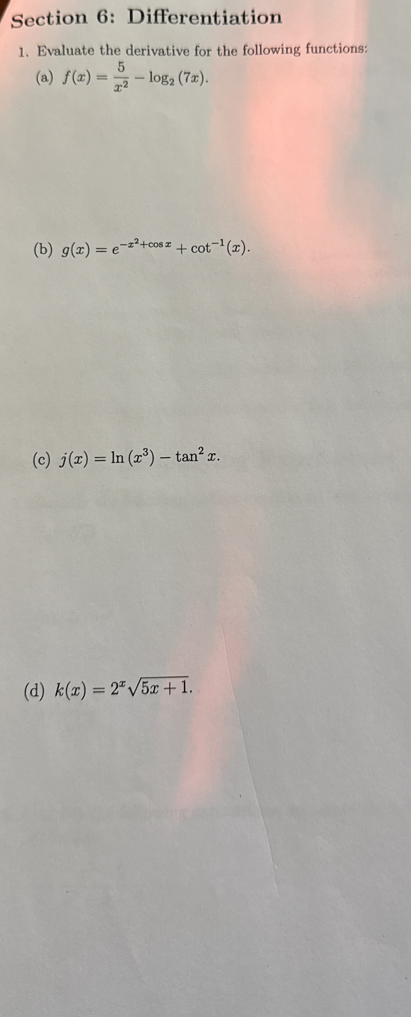 Section 6 : Differentiation Evaluate the