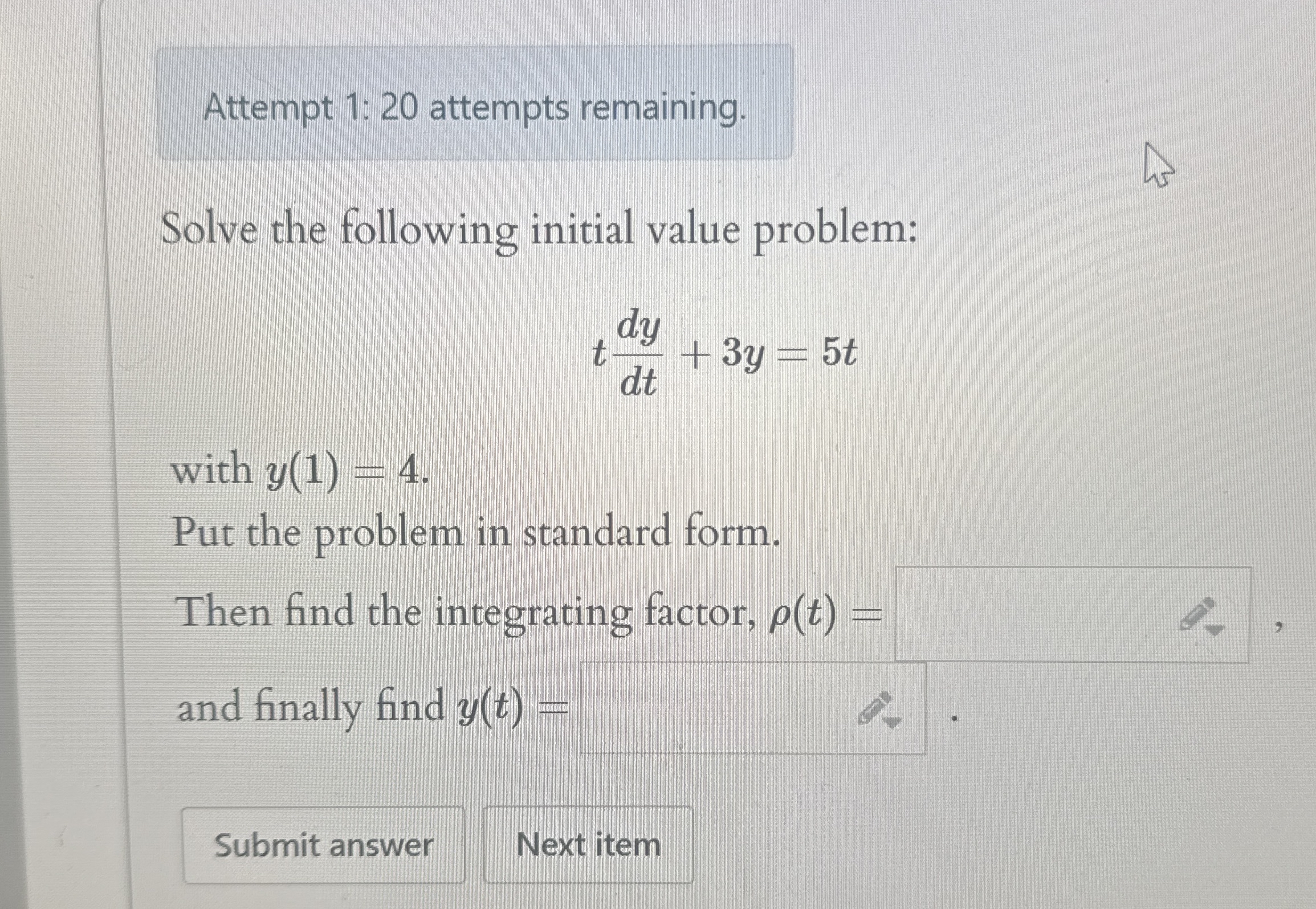 Attempt 1 : 2 0 attempts remaining. Solve the