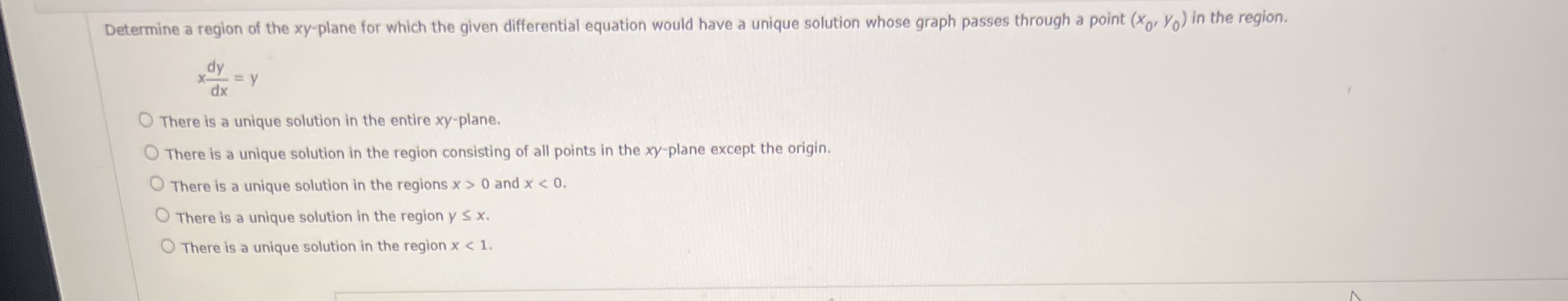 Determine a region of the x y - plane for which