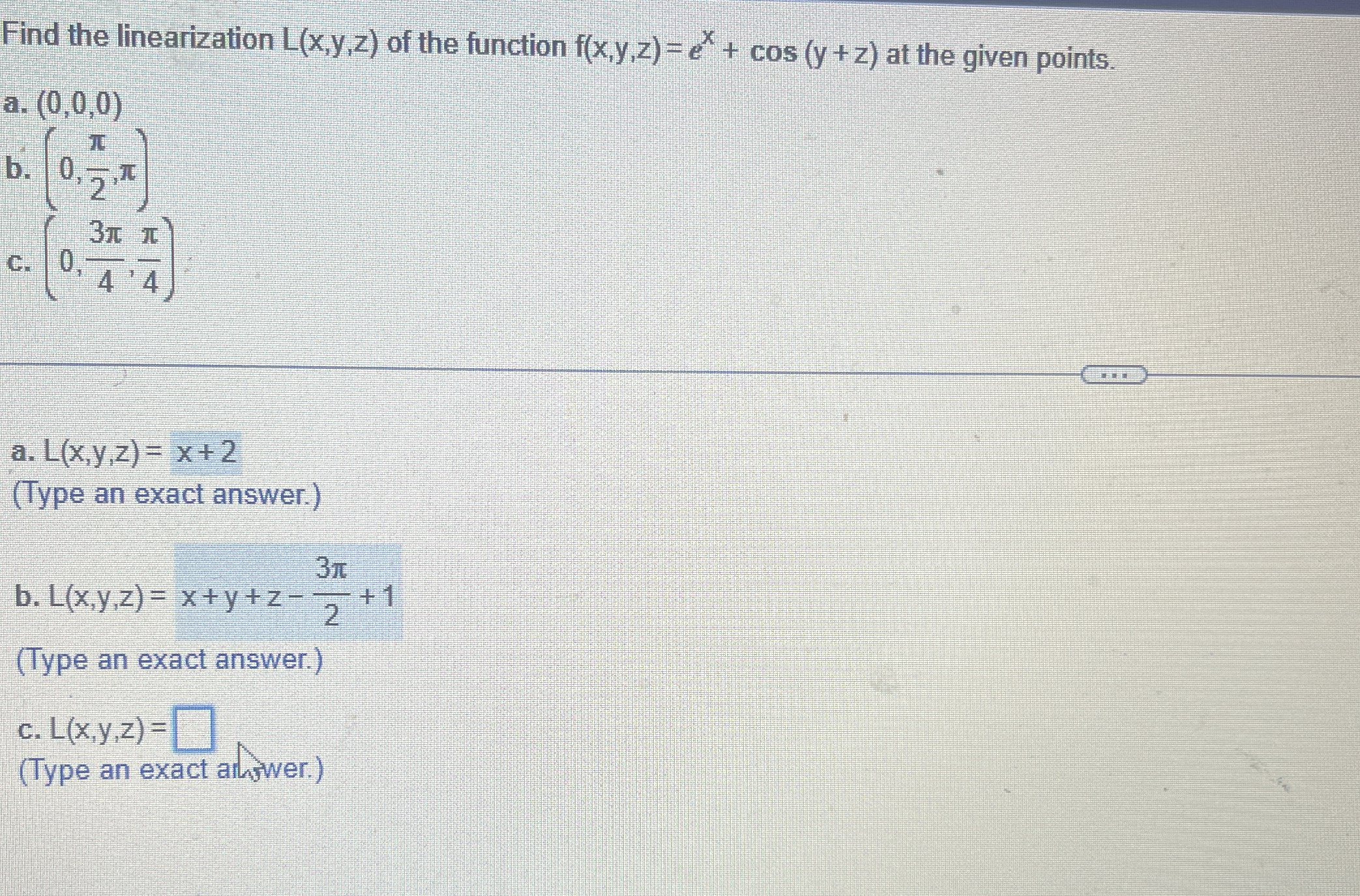 Find the linearization L ( x , y , z ) of the