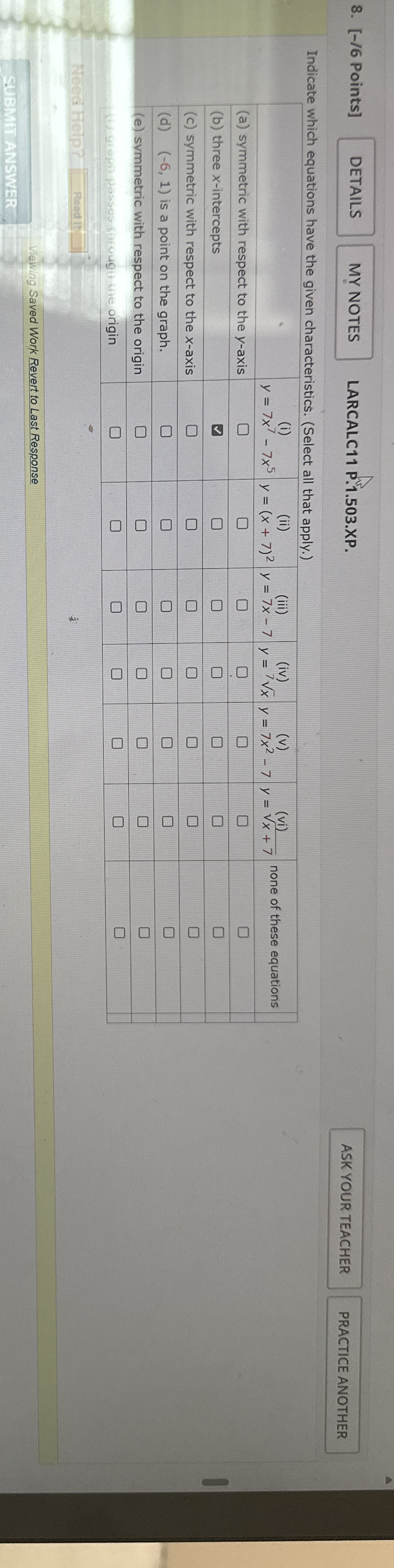 [ - / 6 Points ] LARCALC 1 1 P . 1 . 5 0 3 . XP .