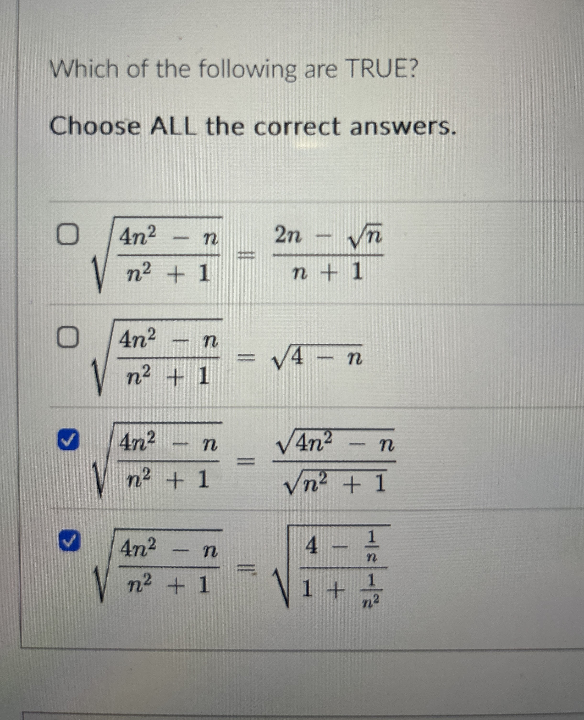 Which of the following are TRUE? Choose ALL the