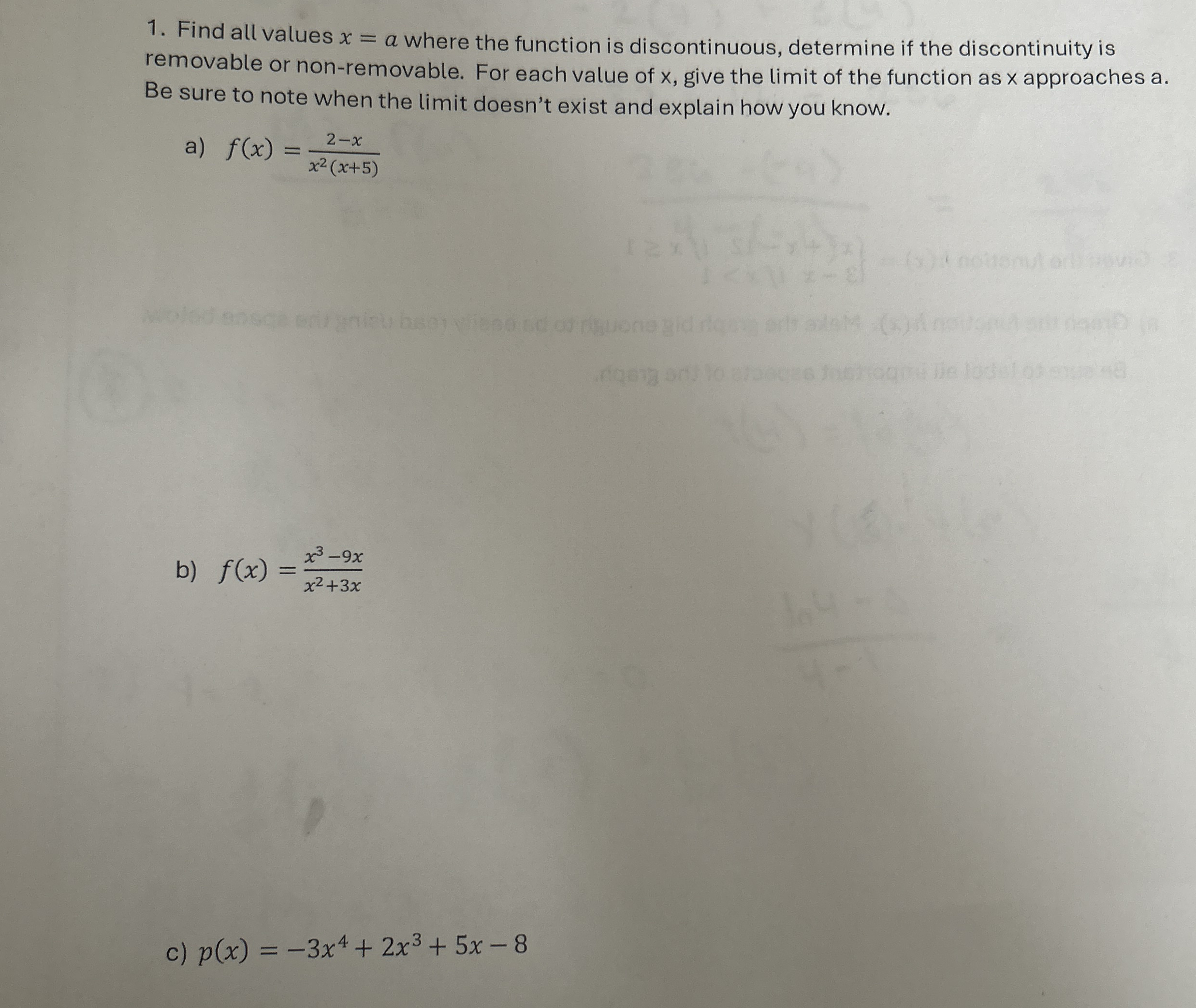 Find all values x = a where the function is