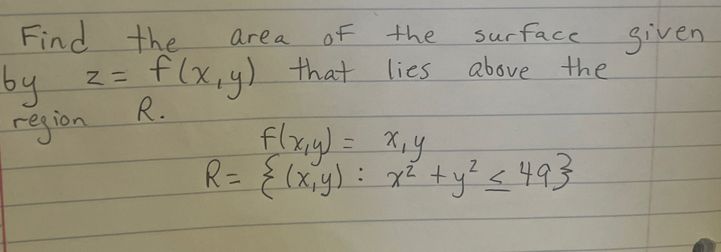 Find the area of the surface given by z = f ( x ,