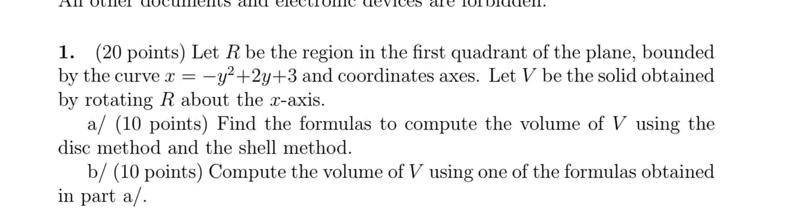 1 . ( 2 0 points ) Let \ ( R \ ) be the region in