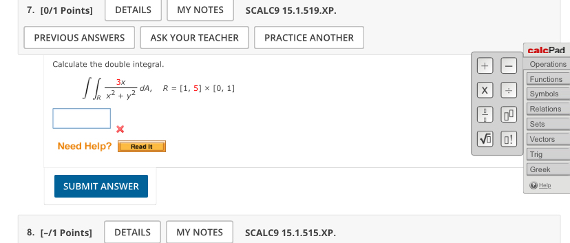 [ 0 / 1 Points ] PREVIOUS ANSWERS SCALC 9 1 5 . 1