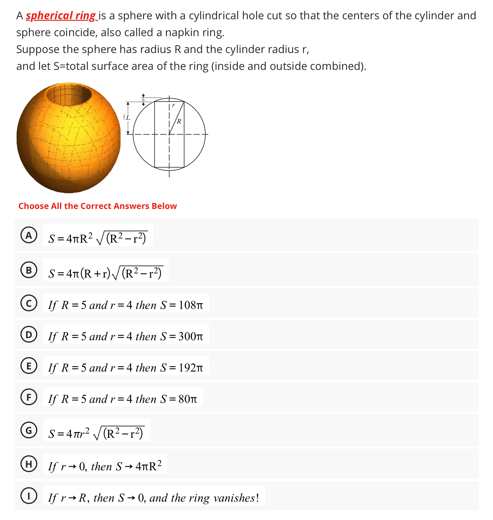 A spherical ring _ is a sphere with a cylindrical