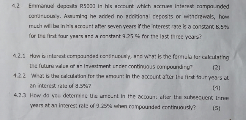 4 . 2 Emmanuel deposits R 5 0 0 0 in his account