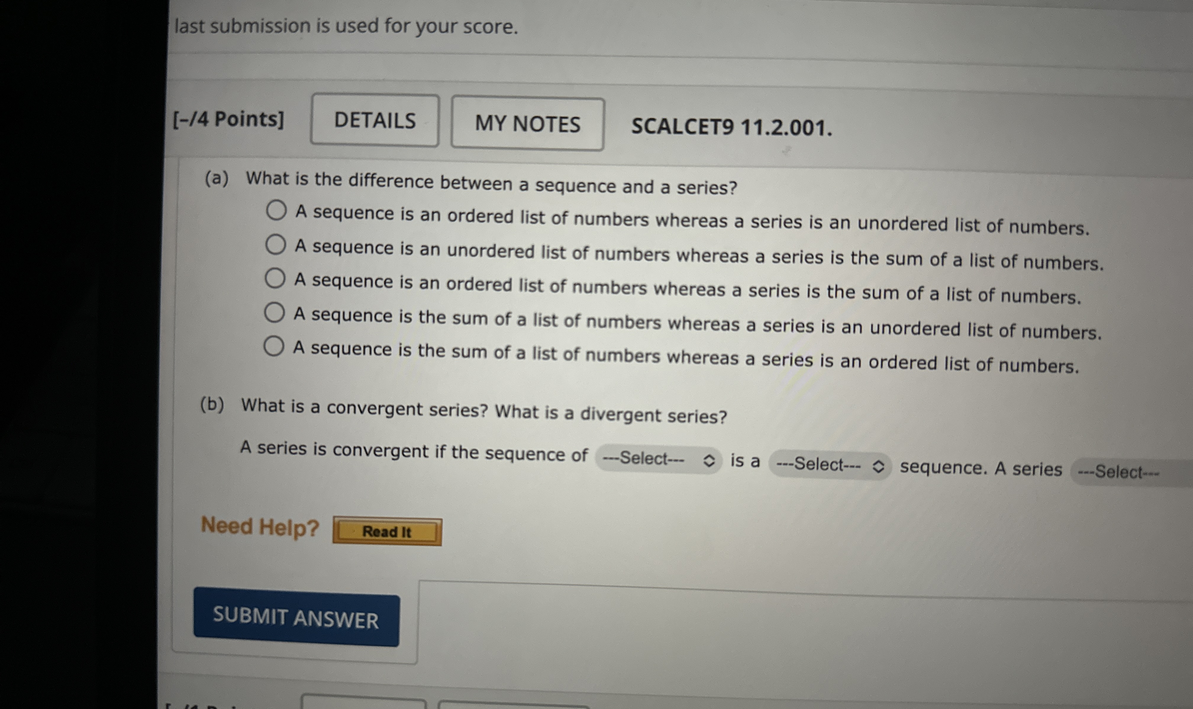 last submission is used for your score. [ - / 4