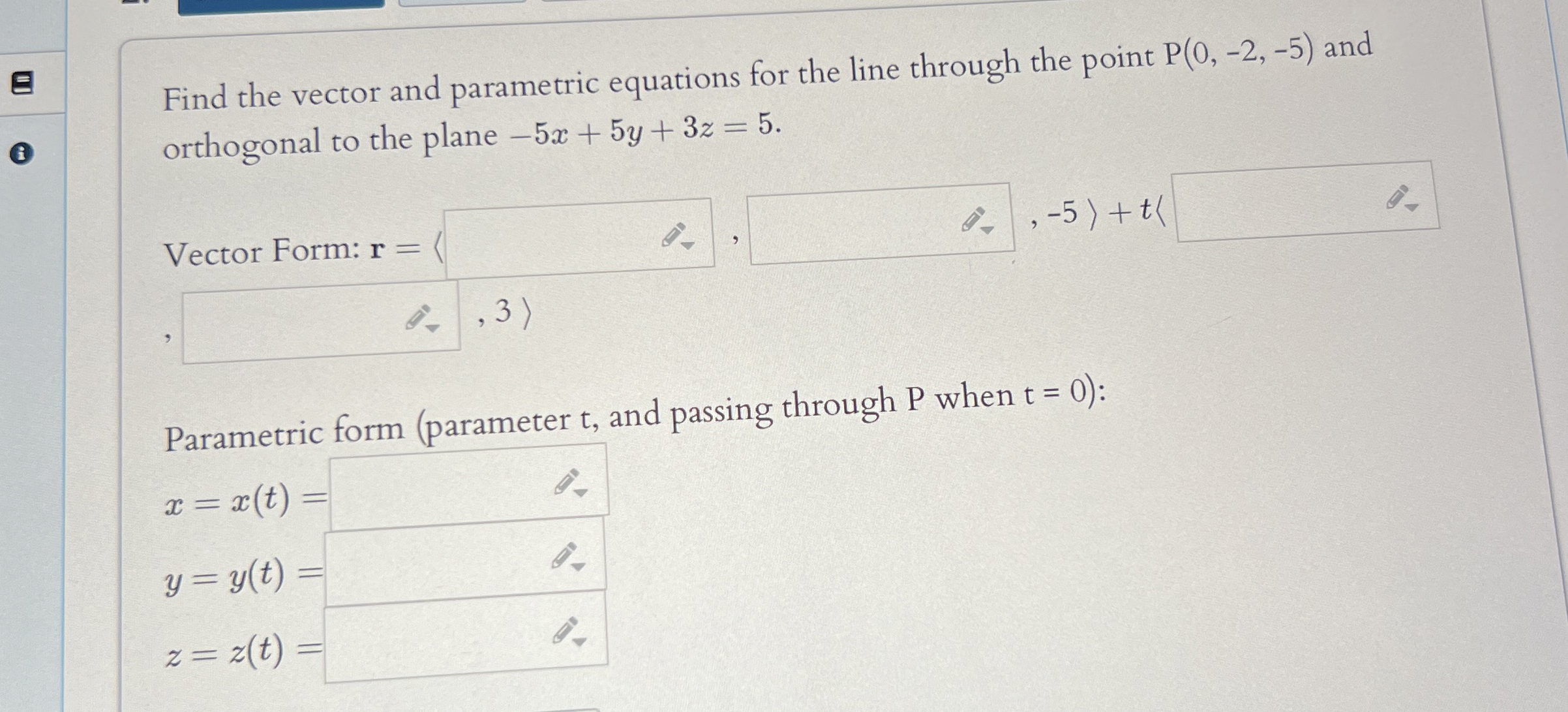 Find the vector and parametric equations for the