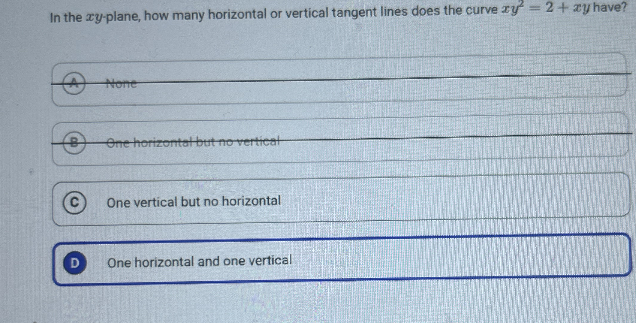 In the x y - plane, how many horizontal or