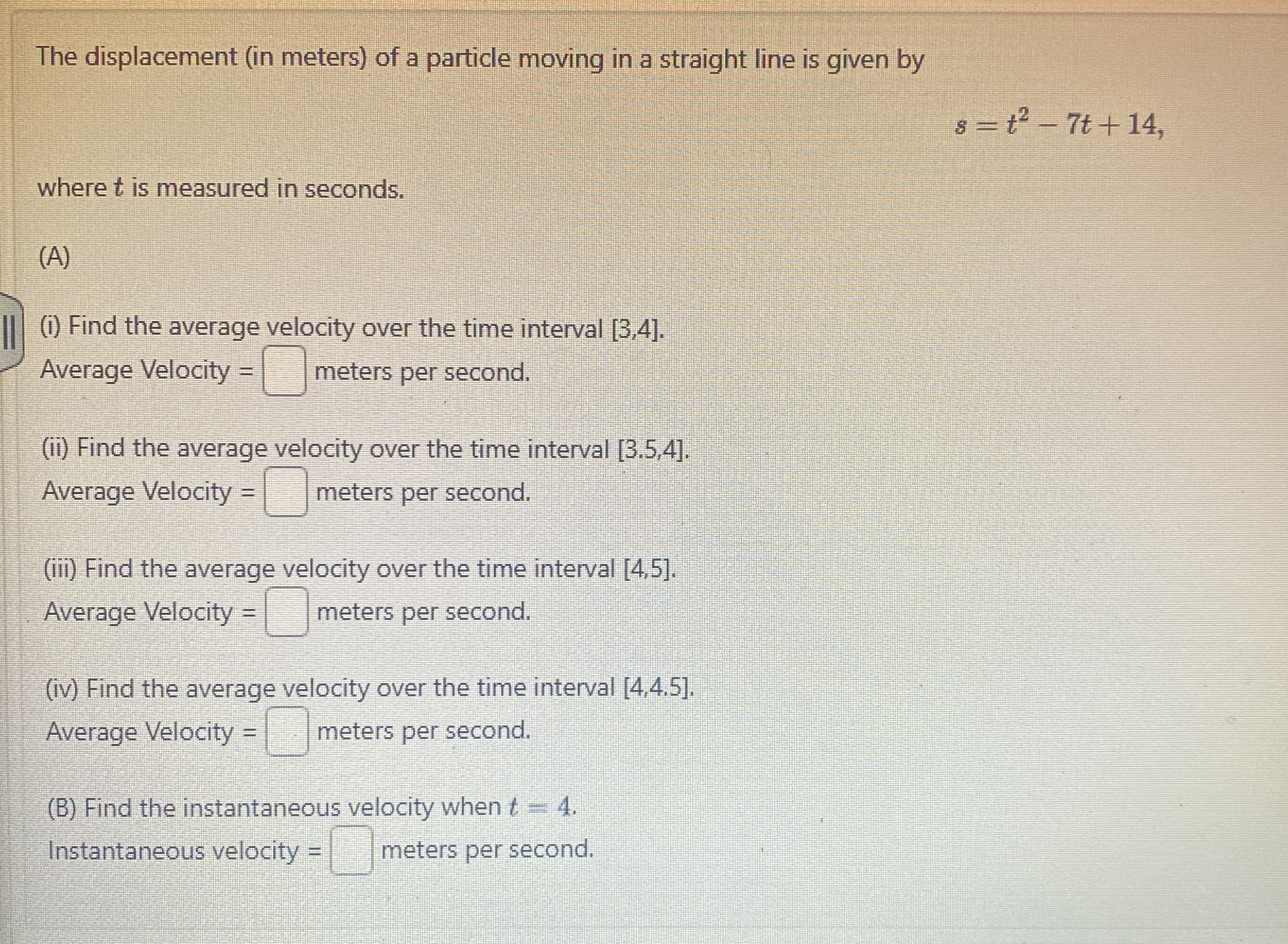 The displacement ( in meters ) of a particle