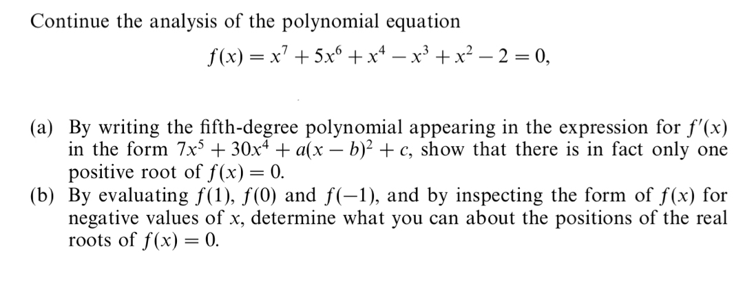 Continue the analysis of the polynomial equation