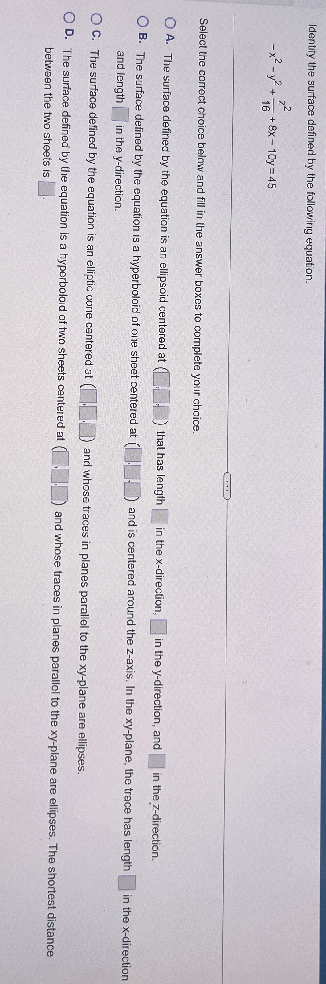 Identify the surface defined by the following