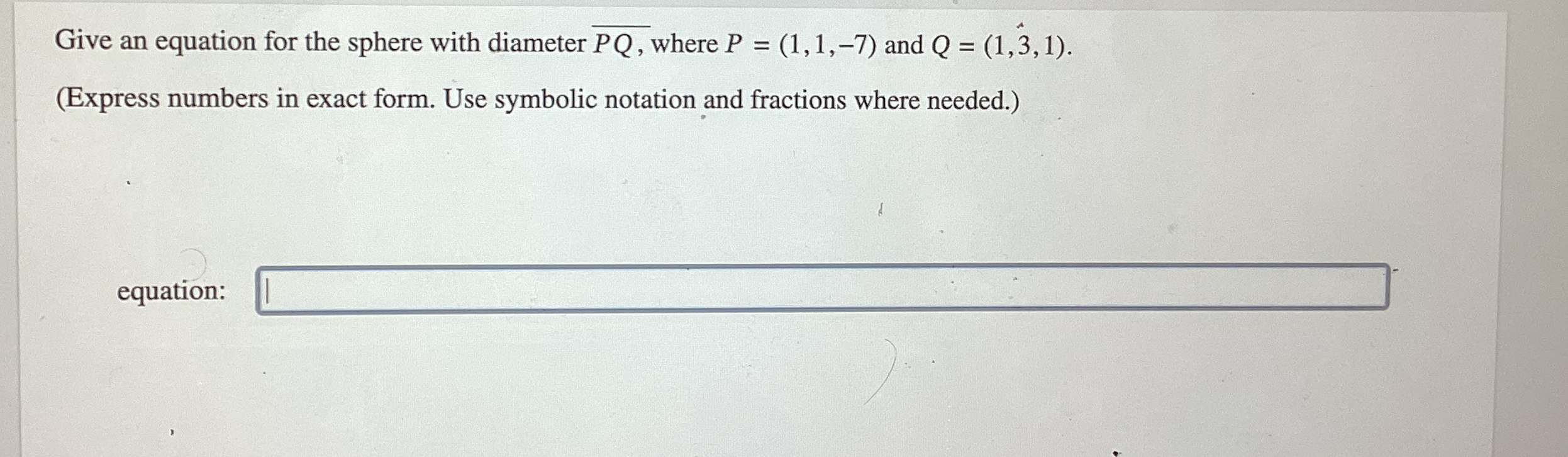 Give an equation for the sphere with diameter ? b