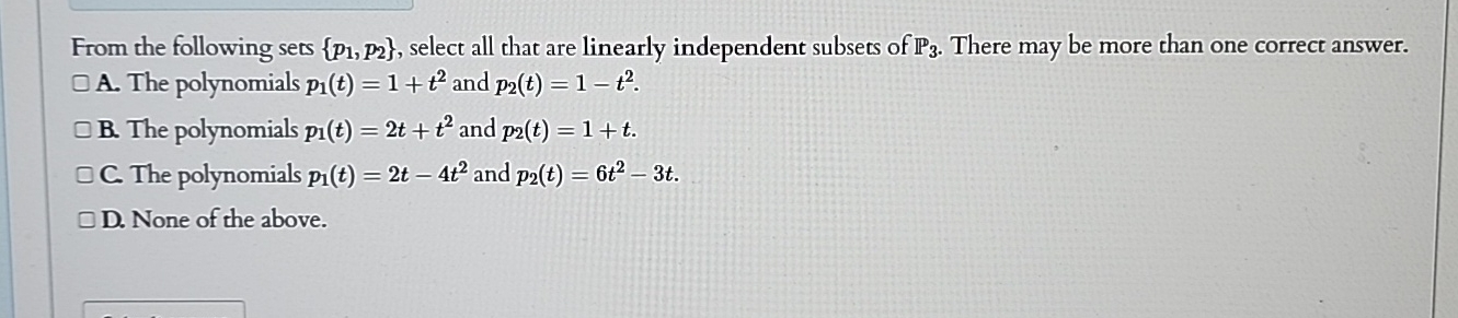 From the following sets { p 1 , p 2 } , select