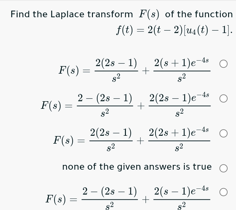 Find the Laplace transform F ( s ) of the