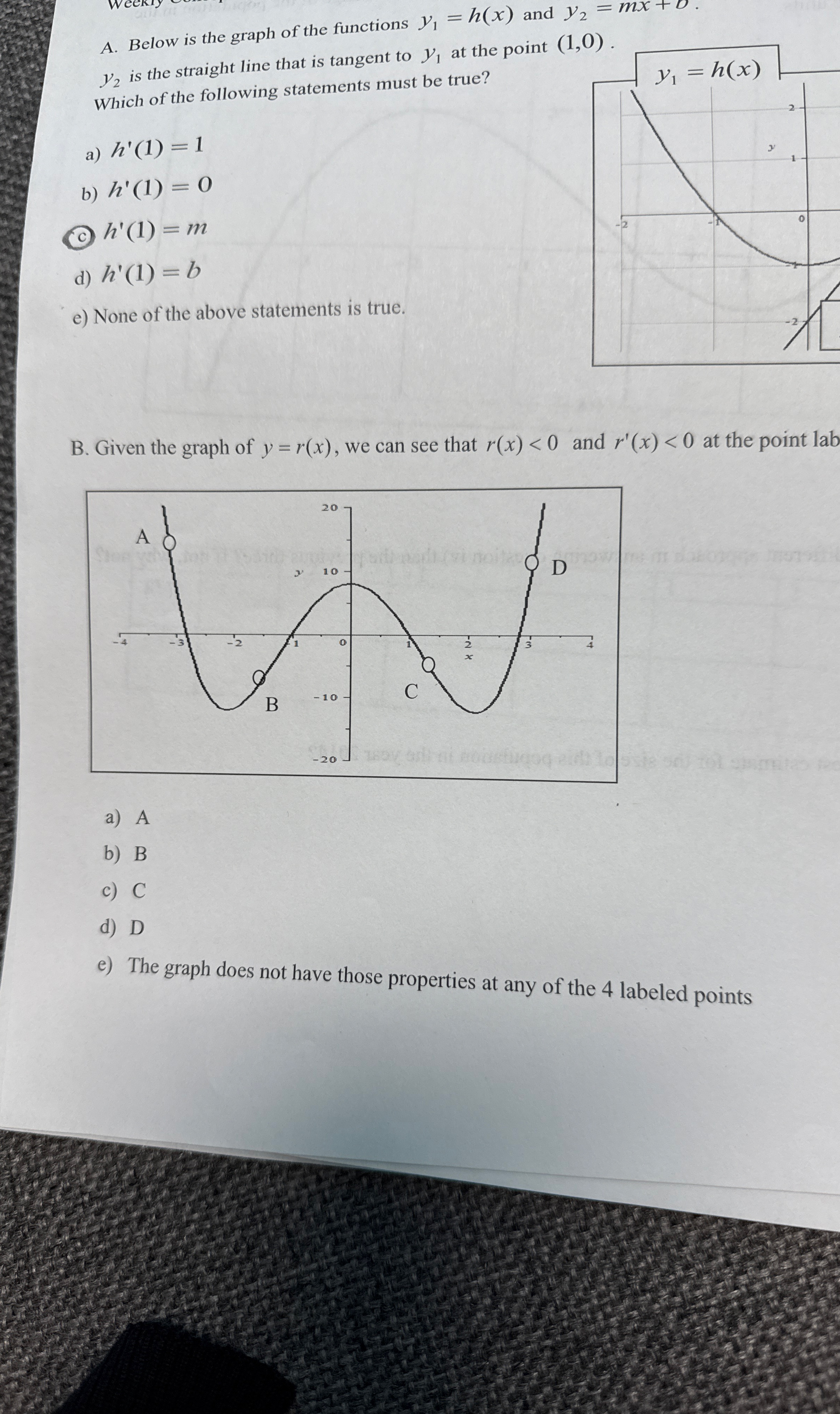 A . Below is the graph of the functions y 1 = h (