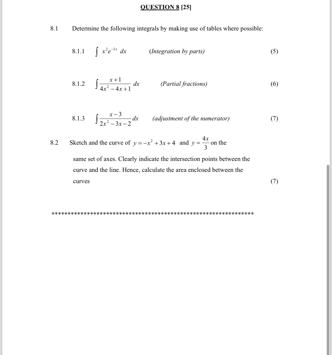 OUESTION 8 [ 2 5 ] 8 . 1 Determine the following