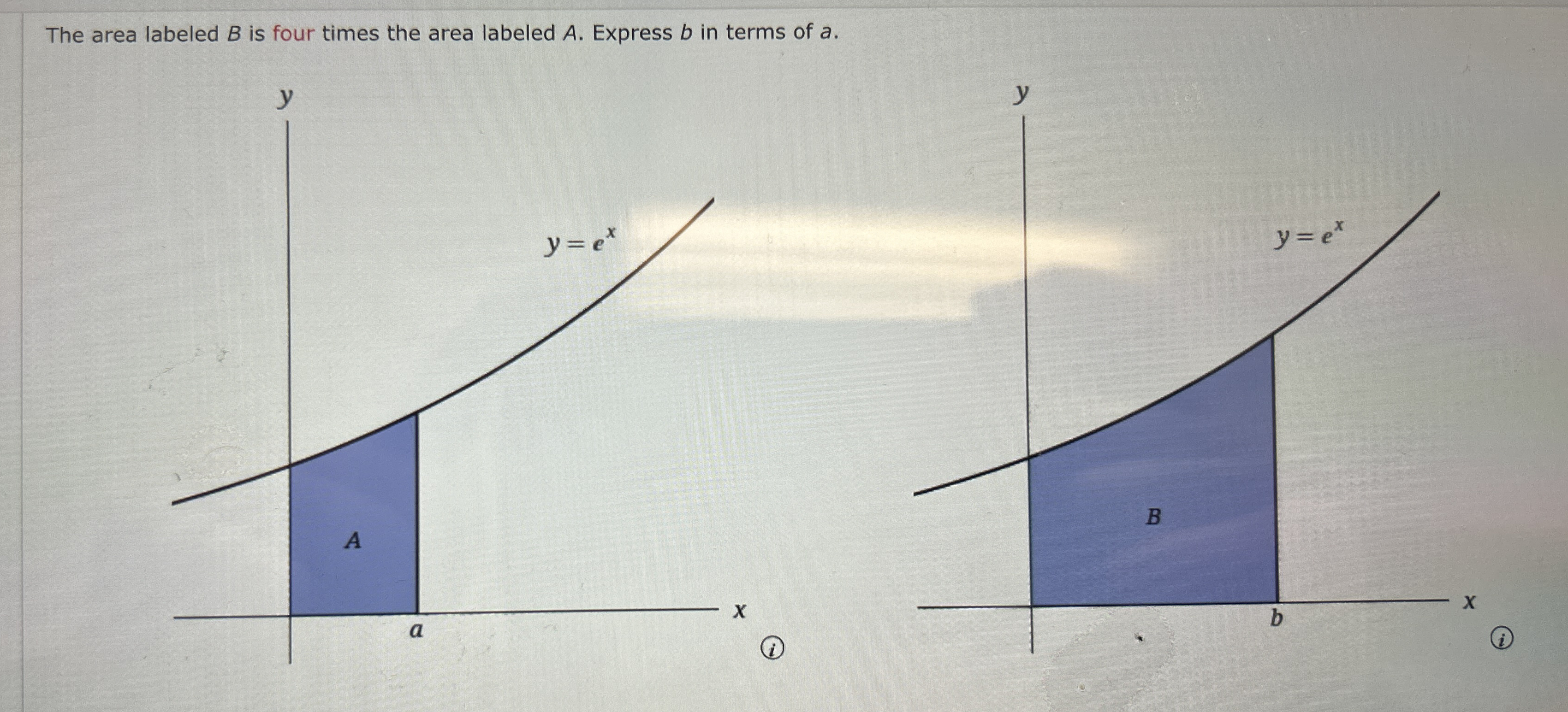 The area labeled B is four times the area labeled