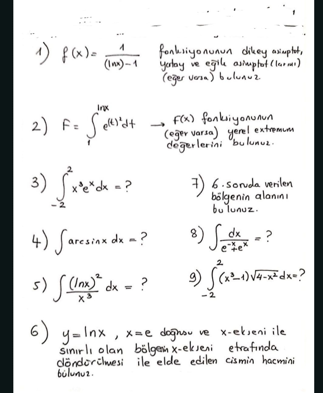 f ( x ) = 1 ( l n x ) - 1 , { : [ f o n l e s i y