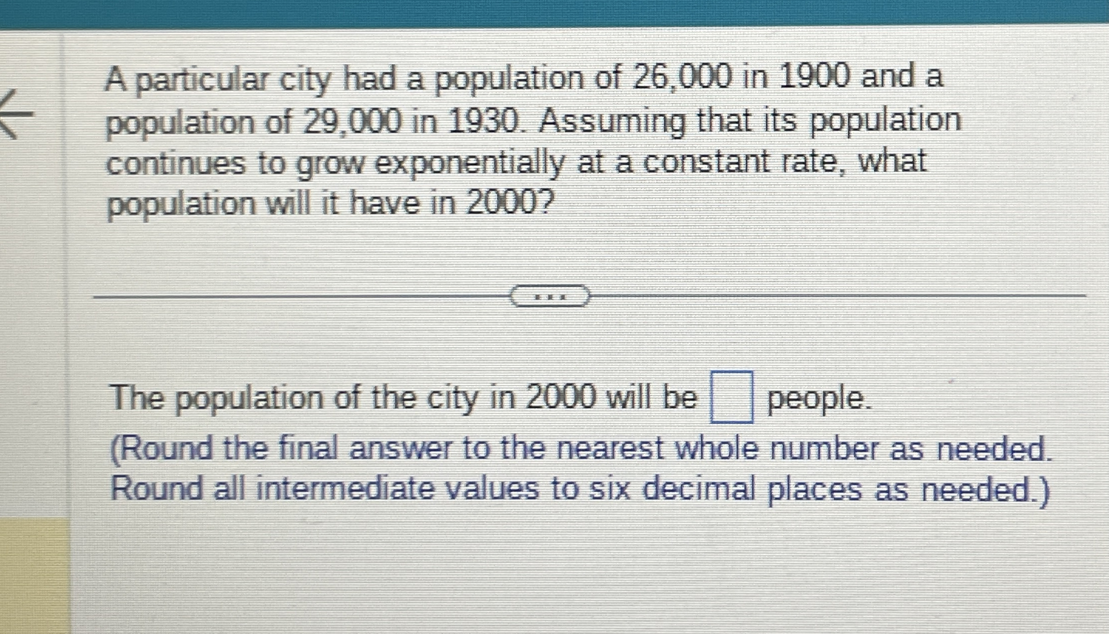A particular city had a population of 2 6 , 0 0 0