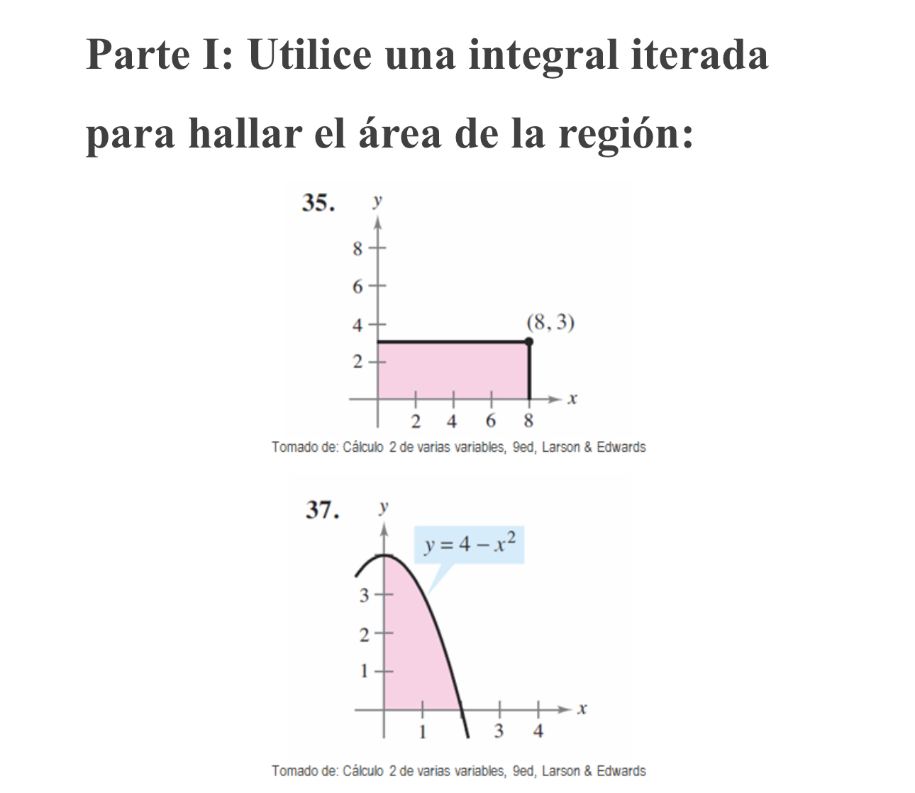 Parte I: Utilice una integral iterada para hallar