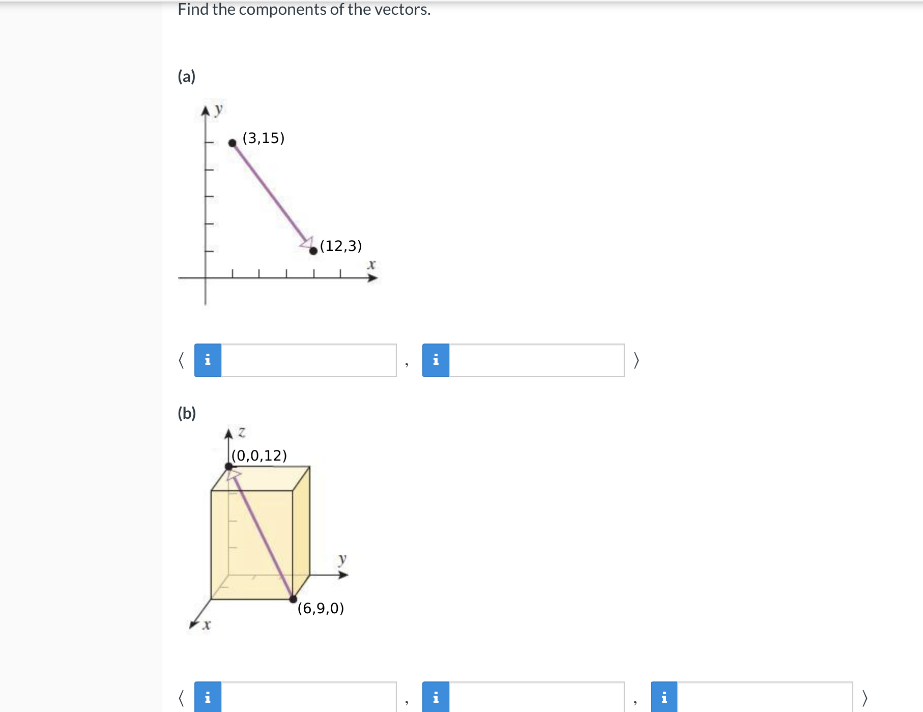 Find the components of the vectors. \ [ \ langle
