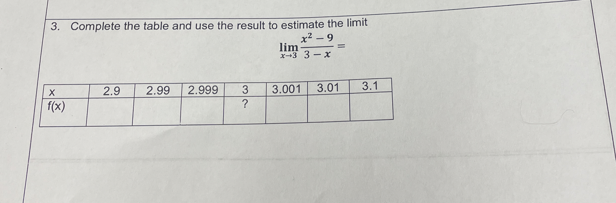 Complete the table and use the result to estimate